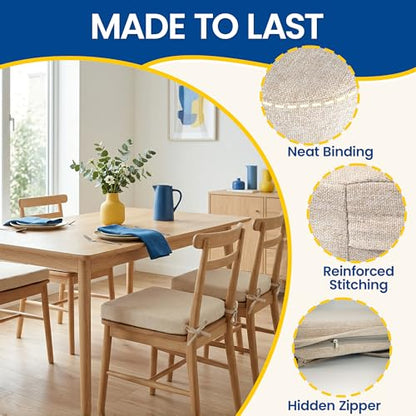 kingphenix Chair Cushions for Dining Chairs, Set of 4, 2.5 Inches Thick | High-Density Foam Kitchen Chair Cushions with Ties, Non-Slip Bottom and Removable Machine-Washable Covers, 17 x 16 in, Beige - color: Beige, size: 4 Count(Pack of 1)