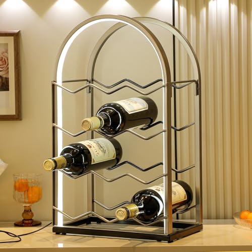 LED Countertop Wine Rack - 12 Bottle Freestanding Modern Metal Wine Rack - Tabletop Wine Holder Stand for Cabinet, Pantry, Wine Bottle Storage - color: 12 Bottles With Led Light