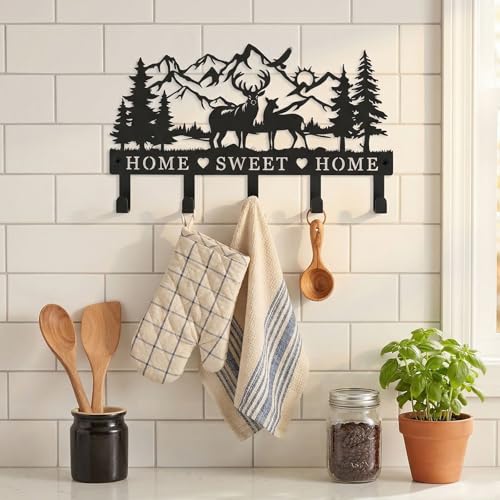 Deer Mountain Metal Key Holder Wall Mount Key Holder for Wall Rustic Cabin Decor Key Rack Hooks Hanger Woodland Wildlife Wall Art Entryway Organizer Housewarming Hunting Gifts - size: Small, style: Sweet Home