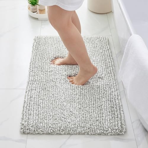Bathroom Rugs Non Slip Washable, Ultra Soft Thick Shaggy Absorbent Bath Mats,High Density Foam Latex Non Slip Backing Bath Rugs,Microfiber Bath Mats for Bathroom Floor&Sink,24x17,White Grey - color: White Grey, size: 24" X 17"(Small Bathroom Rug)