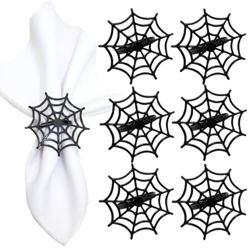 6Pcs Halloween Spider Web Napkin Rings Metal Spooky Napkin Holder Napkin Buckle Serviette Buckle Party Supplies for Halloween Dinning Table Costume