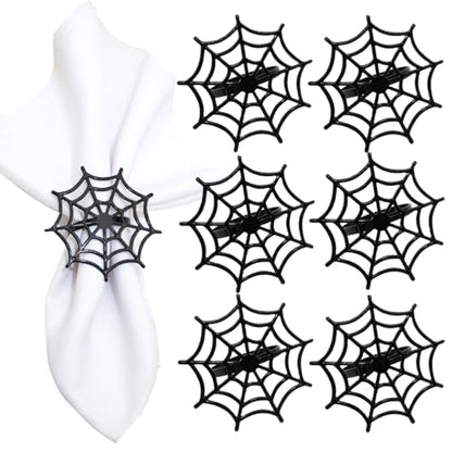6Pcs Halloween Spider Web Napkin Rings Metal Spooky Napkin Holder Napkin Buckle Serviette Buckle Party Supplies for Halloween Dinning Table Costume