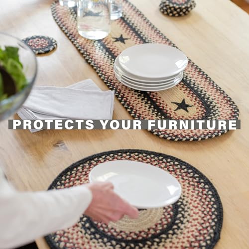 Homespice Gloucester Jute Braided Placemats, Rect 13x19 Set of 6 | Black and Red Everyday and Holiday Table Mats, Rich Colors, Reversible, Durable and Easy to Clean - color: Primitive Star Gloucester