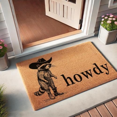 Funny Coir Doormat Welcome Front Porch Decor Doormats with Heavy-Duty Non Slip Outdoor Coconut Mat 30 x 18inch (Howdy Western Racoon Cowboy) - color: Howdy Western Racoon Cowboy