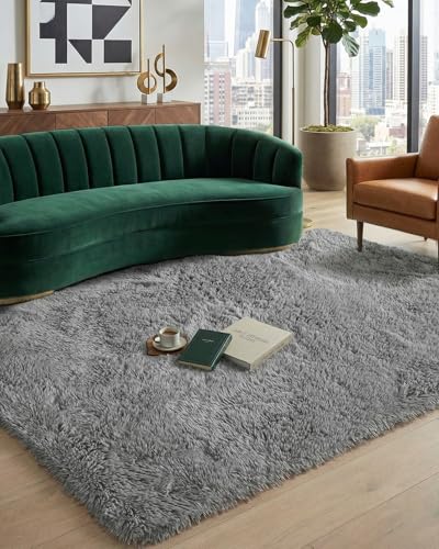DEXI Area Rugs for Living Room 6x9, Non Slip Soft Rug for Bedroom, Grey | Machine Washable, High Pile, Non-Shedding, Soft Thick Fluffy Indoor Floor Carpet for Dining Room Playroom Office Study Room - color: Grey, size: 6' x 9' (Rectangular)