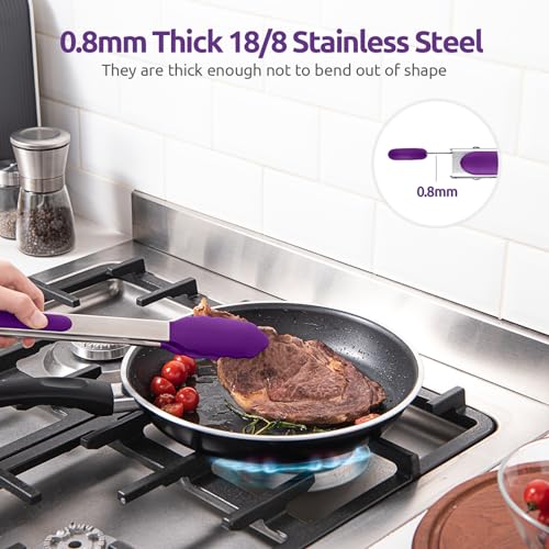U-Taste 600ºF High Heat-Resistant Non-Stick Kitchen Cooking Tongs Set of 2, and Upgraded 600ºF High Resistant Flexible and Sturdy Silicone Spatula Set of 4 (Purple)