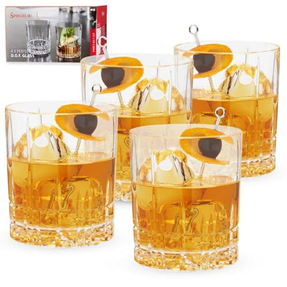 Spiegelau Perfect Serve Double Old Fashioned Glasses Set of 4 – Heavy Base Crystal Whiskey Glasses for Scotch, Bourbon & Cocktails – Lead-Free Crystal Tumbler Set - style: D.O.F.