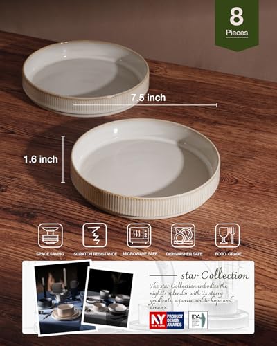 famiware Star 7.5" Pasta Bowls Set of 8, Plate Bowls, Cappuccino White | Double Reactive Glaze, Microwave & Dishwasher Safe, Lead-free and Cadmium-free, Stoneware Scratch Resistant, Kitchen Bowls - color: Cappuccino White, size: 8 pcs