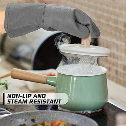 BPA-Free Soft Silicone 4 Piece Oven Mitts & Pot Holders Set - Ultra Heat Resistant Oven Mitts with Thick Cotton Liner - Long Slip Resistant Pot Holders, Flexible Oven Gloves - Navy - color: Navy Blue, size: 4-Piece Oven Mitts & Pot Holders Set