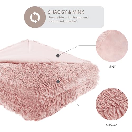 Hyde Lane Blush Pink Throw Blanket for Couch Sofa, Reversible Ultra Soft Faux Fur Fluffy Fuzzy Throw Blankets - 60x80 Rose Gold - color: Blush, size: 60x80"