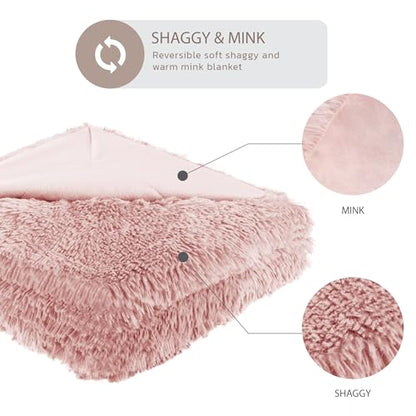 Hyde Lane Blush Pink Throw Blanket for Couch Sofa, Reversible Ultra Soft Faux Fur Fluffy Fuzzy Throw Blankets - 60x80 Rose Gold - color: Blush, size: 60x80"