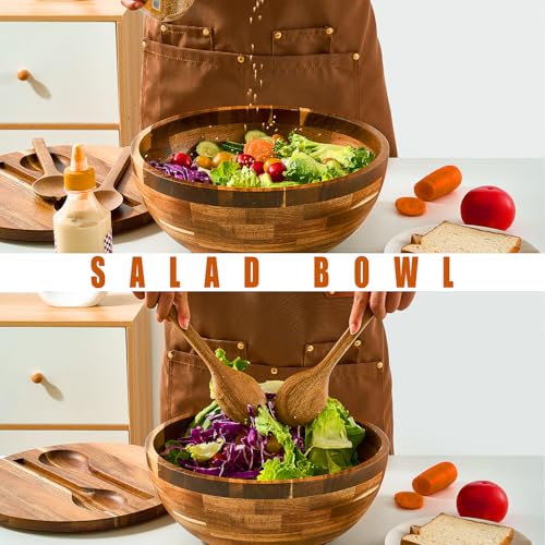JOYMAY Salad Bowls Wood Salad Bowl Set with Lid 11.8 Inch Large Wooden Bowls Set Acacia Wood Serving-Bowl with Serving Utensils Bowl for Kitchen, Dining, Party - color: 11.8 Inch Large Wooden Bowls