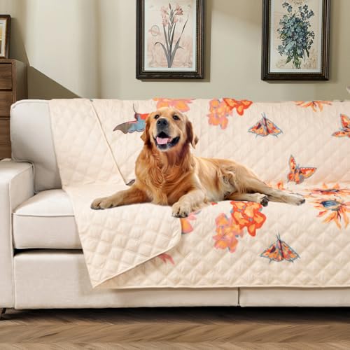 Reversible Dog Bed Cover with Waterproof Lining, Water Resistant Slipcover Furniture Protector and Pet Blanket, Washable Couch Cover for Kids, Dogs, Pets.(Bird/Beige,52"x82") - color: Bird/Beige, size: 52"x82"
