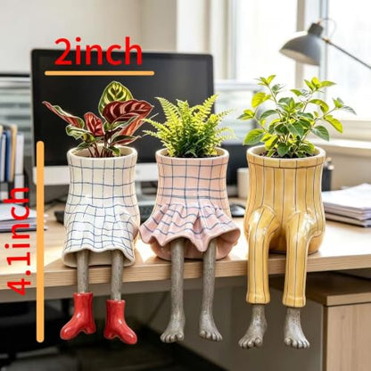 DOLSAO Leggy Pot Funny Planter Set, 3 Pack Resin Hanging Leg Flower Pots, Sculpture Fun Unique Carved Cute Skirt Shape Suitable for Modern Indoor Outdoor Plant Lovers Succulents Bonsai Desktop Decor