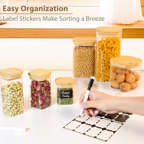 12 Pack 8 oz Square Glass Spice Jars with Lids and Labels – Airtight Small Spice Containers Set, Clear Glass Storage Jars for Seasoning, Spices, Kitchen Pantry Organization - color: Square/8oz/12pcs