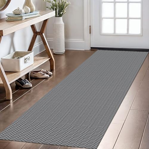 KOZYFLY 2x6 Runner Rug, Washable Non Slip Woven Kitchen Hallway Rug, Grey | Braided cotton carpet runner with rubber backing for kitchens, hallways, entryways, bedrooms and high-traffic indoor floors - color: Charcoal Grey/Dark Grey, size: 2' x 6' (Rectan