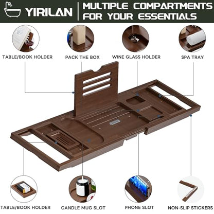 Bathtub Trays for Tub,Bath Tray, Foldable Bathtub Caddy,Brown - color: Brown