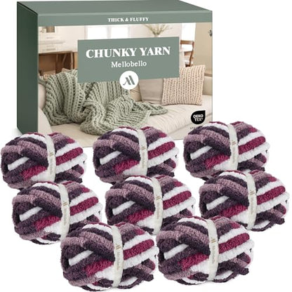 Jumbo Chunky Yarn for Hand Knitting - Super Thick Chenille Chunky Yarn for Crocheting - Extra Soft Bulky Fluffy Blanket Big Yarns 8 Jumbo Pack (27yds,8 oz Each Skein) - color: Muted Burgundy