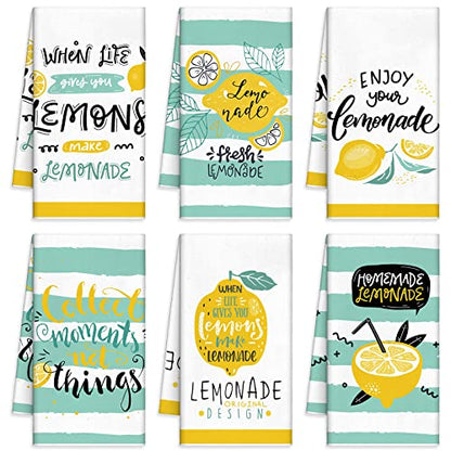 Redbaker 6 Pcs Lemon Kitchen Towels with Hanging Loop | Decorative Absorbent Hand Tea Cloths with Hanging Loop, Lemonade Design for Kitchen Decor, Ideal Housewarming Gift Choice - style: Lemon