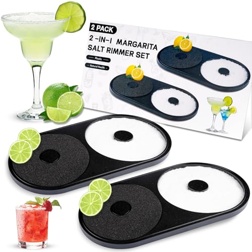 Margarita Salt Rimmer Set, 2 Pack Bar Salt and Sugar Rimmer with Sponge, 2-in-1 Bar Glass Cocktail Rim Set, Dishwasher Safe Black Barware Tools for Margarita Mojitos (Black) - size: 【2 IN 1 Salt Rimmer】*2