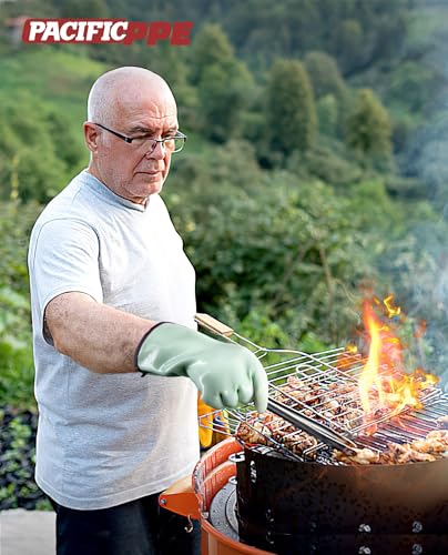 PACIFIC PPE Waterproof Silicone Oven Gloves, Heat Resistant, Food Grade | Silicone oven gloves, liquid silicone coating, five-finger design, secure grip, flexible fit for grilling, baking and BBQ - size: X-Large