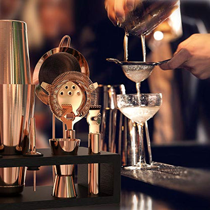 Highball & Chaser Bartender Kit with Black Bamboo Stand Beautiful Cocktail Shaker Set and Bar Tools Stainless Steel Boston Shaker Bartender Kit with Stand (Antique Copper) - color: Antique Copper