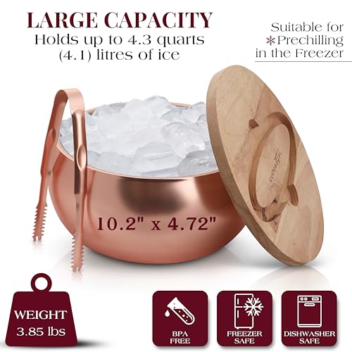 Gusto Nostro 4.1L Insulated Ice Bucket with Lid and Tongs, Double Wall Stainless Steel Ice Bucket Large, BPA Free Ice Bucket for Cocktail Bar, Keeps Champagne, Wine, Beer Chill for Parties (Rose) - color: Rose