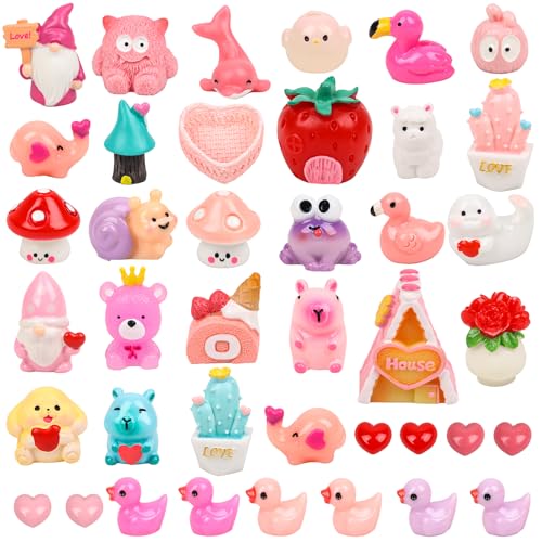 FOIMAS 40pcs Mini Resin Valentine's Day Figures, Valentine Mini Resin Animals Love Heart Figurines for Home Decoration