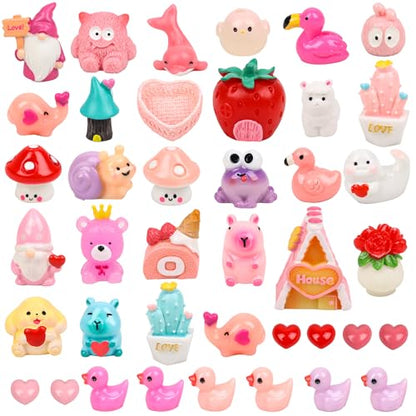 FOIMAS 40pcs Mini Resin Valentine's Day Figures, Valentine Mini Resin Animals Love Heart Figurines for Home Decoration