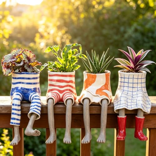 DOLSAO Leggy Pot Funny Planter Set，4 Pack Resin Hanging Leg Flower Pots, Sculpture Fun Unique Carved Cute Skirt Shape Suitable for Modern Indoor Outdoor Plant Lovers Succulents, Bonsai, Desktop Decor
