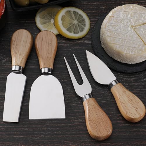 Linwnil Mini Cheese Knife Set with wood Handle - Stainless Steel Charcuterie Knife Set with 4 Fruit Forks & 4 Small Spoons - Compact Cheese Cutter Set for Charcuterie Boards