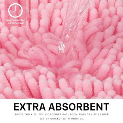 Bathroom Rugs Sets 2 Piece Washable, Luxury ，Chenille Bath Mat Set, Soft Plush Anti-Slip Rectangular Bath， Rug Super Absorbent. (Pink, 32"x20"+24"x16") - color: Pink, size: 32"x20"+24"x16