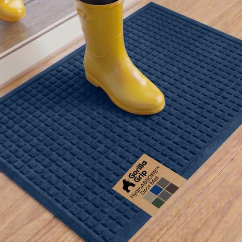 GORILLA GRIP® Ultra Absorbent Front Door Mat Outside Entrance, 35x23, Traps Dirt and Moisture, HydroABSORB Indoor Outdoor Doormat Holds Up to 5.7 Cups Water, Stain and Fade Resistant Welcome Mat, Blue - color: Blue, size: 35" X 23"