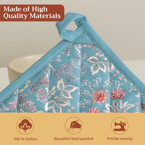 Maison d' Hermine Pot Holders 100% Cotton Potholders (8" x 8", Pack of 1) | Heat Resistant Hot Pads with Loop BBQ Cooking Baking Farmhouse Kitchen Handling Hot Pans Spring Summer - Marquise - color: 001 - Marquise, size: 8" x 8" (Pot Holder Pack of 1)