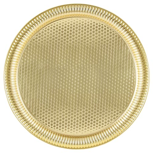 Alisveristime Round Hammered Metal Serving Tray – Ottoman Style, (11.8" Diameter, 12.6 oz) 5 Color Options (Gold) - color: Gold