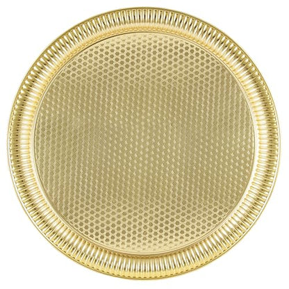 Alisveristime Round Hammered Metal Serving Tray – Ottoman Style, (11.8" Diameter, 12.6 oz) 5 Color Options (Gold) - color: Gold