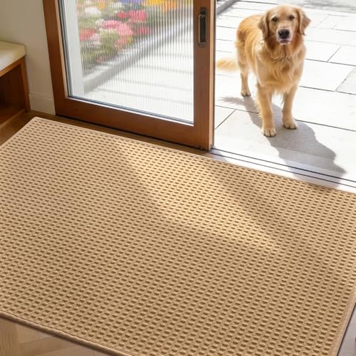 Indoor Door Mat 35" x 59", Non-Slip Washable Entryway Mat, Dirt Trapper Absorbent Entrance Mat, Low Profile Floor Mat for Front/Back Door, Entryway, Khaki ﻿ - color: Khaki, size: 35"x59" (Rectangular)