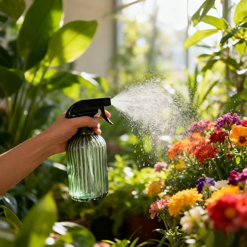YYTSGG Glass Handheld Spray Bottle, 13.5oz Refillable, Green | Water Spray Bottle, Reusable Adjustable Nozzle Plant Mister Spray Bottles Indoor, for Hair, Cleaning, Gardening, Pets Care - color: Green