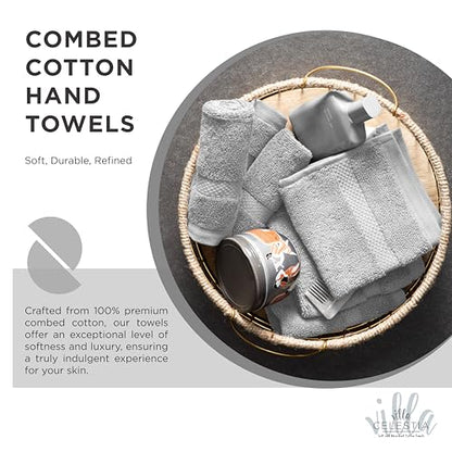 Villa Celestia Cotton Hand Towels Set of 4, 16 x 28, Oeko-TEX Certified, Quick Dry, Silver - color: Silver Grey, size: Hand Towel - Pack of 4