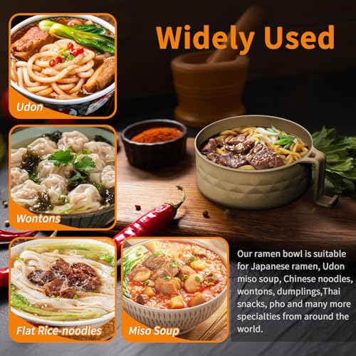 Ramen Cooker,32oz Ramen Bowl Set,Microwave Ramen Bowl, Microwave Bowl with Lid, Portable Noodle Bowls,for Home Office Dorm Room College gift (Khaki) - color: Khaki