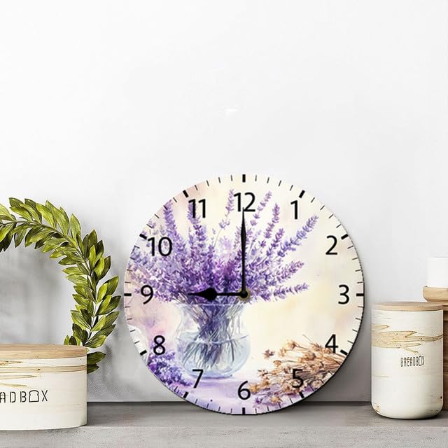 Lavender Wall Clock Silent Non Ticking 10inch Quality Quartz Battery Operated Round Easy to Read Home Office Classroom School Decor Clock Lavender Sign - color: Wallclock02