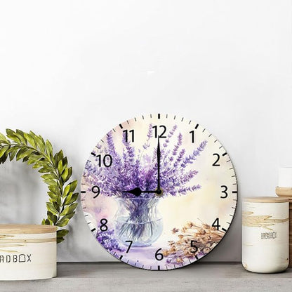 Lavender Wall Clock Silent Non Ticking 10inch Quality Quartz Battery Operated Round Easy to Read Home Office Classroom School Decor Clock Lavender Sign - color: Wallclock02