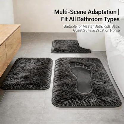 Shaggy Bathroom Rugs Set Plush Velvet Bath Rugs Non-Slip Bath Mat Set 3 Piece,Washable Mats,Absorbent Shaggy Rugs Super Soft U-Shaped Toilet Rug,Bahroom Carpets for Bathroom,Tub,Shower(Grey - color: Grey