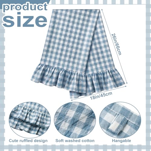 HunnmingRe 2 Pcs Dusty Blue Gingham Kitchen Towels Cotton Ruffle Dish Towel | 100% Cotton Dish Cloths, 18x28 Inch Tea Towels For Farmhouse Gifts, Soft Absorbent, Drying Dishes, Classic Plaid Pattern - color: Dusty Blue, style: Gingham