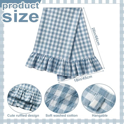 HunnmingRe 2 Pcs Dusty Blue Gingham Kitchen Towels Cotton Ruffle Dish Towel | 100% Cotton Dish Cloths, 18x28 Inch Tea Towels For Farmhouse Gifts, Soft Absorbent, Drying Dishes, Classic Plaid Pattern - color: Dusty Blue, style: Gingham