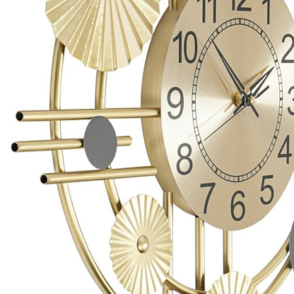 Metal Wall Clock Luxury Decorative Art Clock Modern Silent Wall Clock Battery Powered Round Wall Decor Clocks for Home Living Room Bedroom Kitchen Office Decoration, Gold