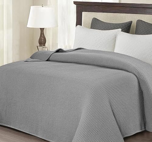 100% Cotton Waffle Weave Blanket, Twin Size 60 x 90 Inches, 300 GSM Lightweight Breathable Cooling Bed Blanket for Summer & All Season, Soft Woven Blanket, Light Grey - color: Light Grey, size: 60x90-Twin