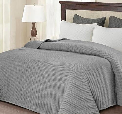 100% Cotton Waffle Weave Blanket, Twin Size 60 x 90 Inches, 300 GSM Lightweight Breathable Cooling Bed Blanket for Summer & All Season, Soft Woven Blanket, Light Grey - color: Light Grey, size: 60x90-Twin