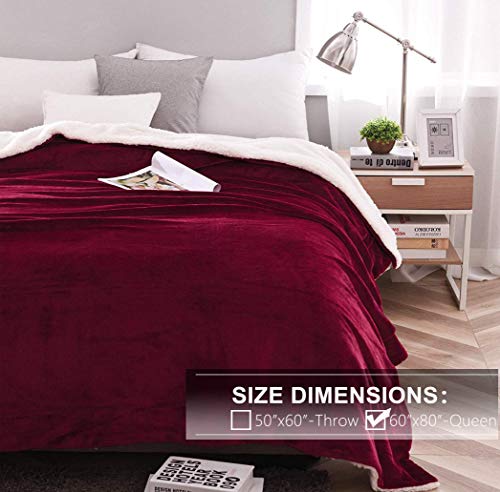 NANPIPER Sherpa Blanket Twin Thick Warm Blanket for Winter, Super Soft Fuzzy Flannel Fleece/Wool Like Reversible Velvet Plush (Wine Red, Twin Size 60"x80") - color: Wine Red, size: Twin