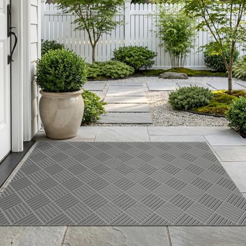 Welcome Door Mat Outside Non-Slip Durable Waterproof Grey 31"x47" | Outside Entrance Heavy Duty Non-Slip Dirt Trapping Rubber Dirt Mats, All Weather for Garage Home Pool Entrance, Easy Clean - color: Grey-b, size: 31''x47''